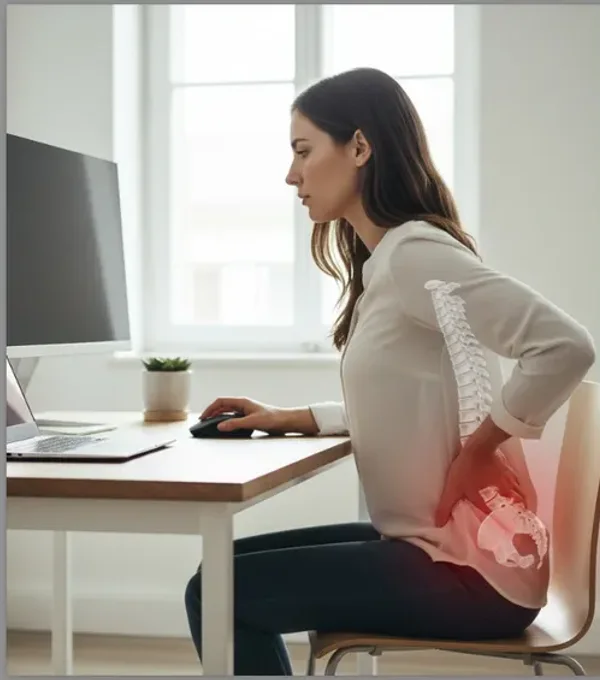 Slouching at a desk with a sore lower back