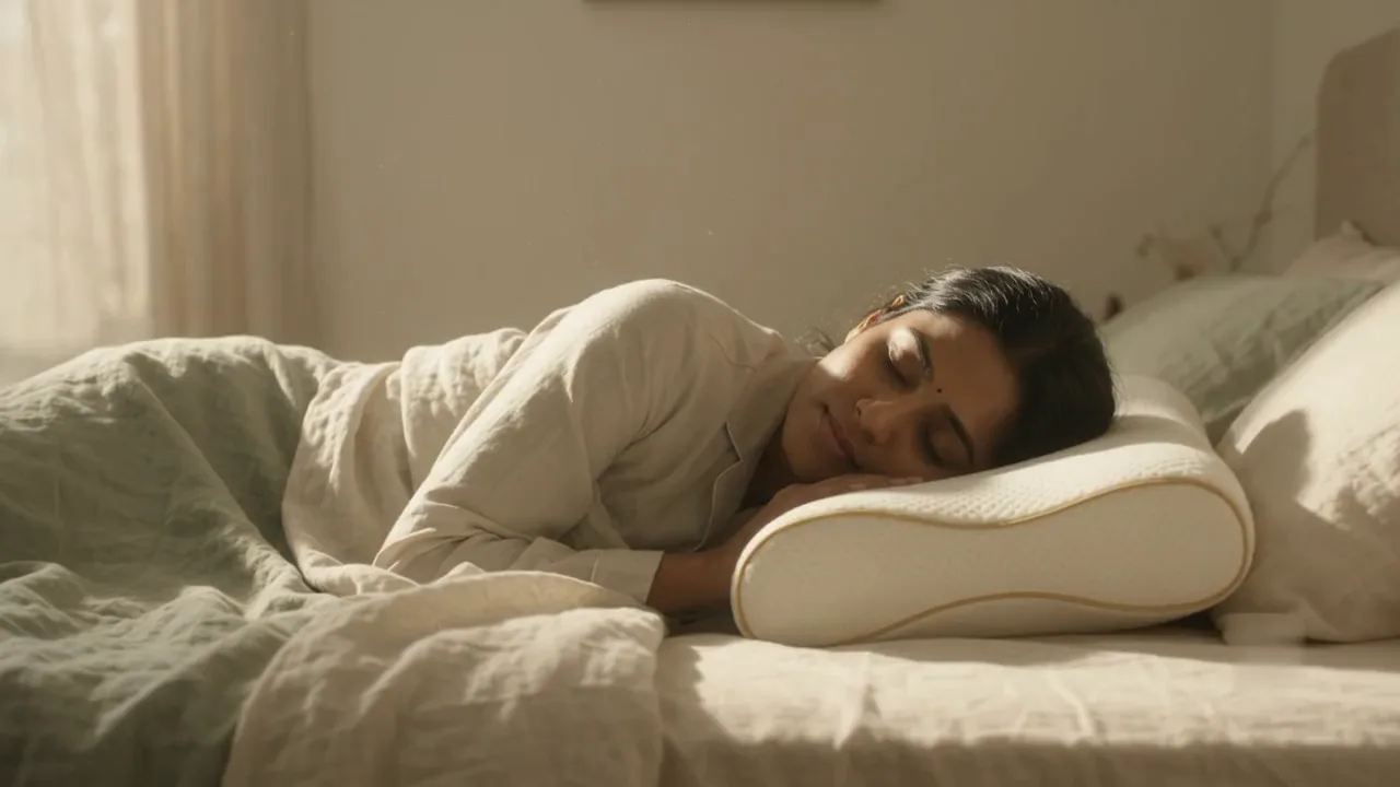 A woman sleeping peacefully on a Kusho pillow